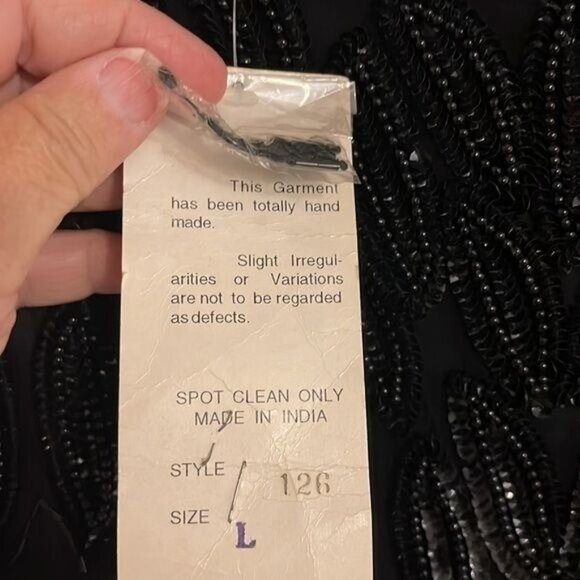 NWT Vtg. LAWRENCE KAZAR BLACK beaded handmade short sleeve SILK DRESS women’s L - Picture 6 of 16